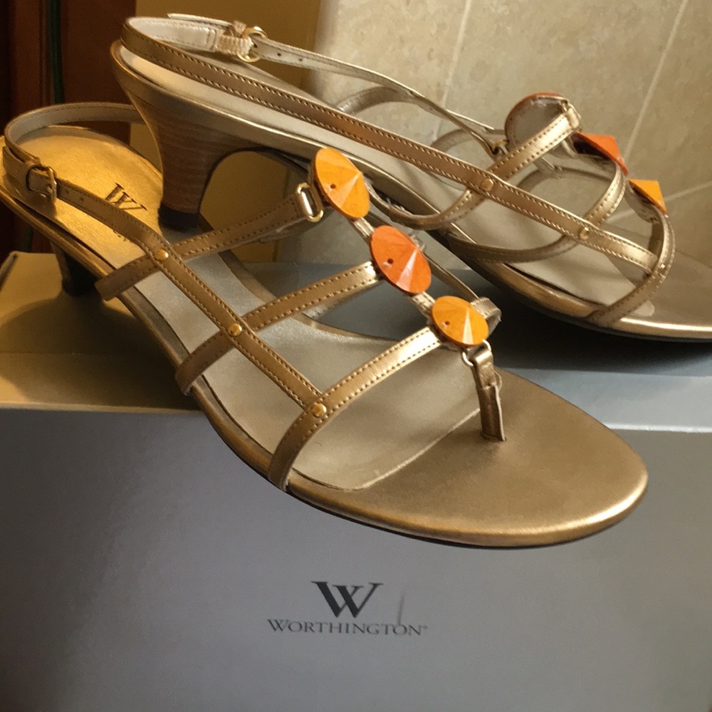 Low heel metallic gold dress sandal